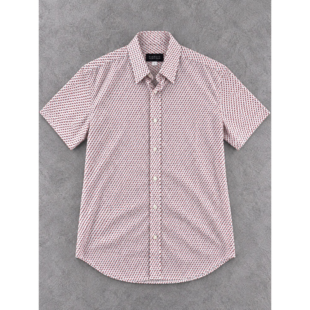 Barneys New York Button Down Shirt Mens Large White Geometric Print Casual